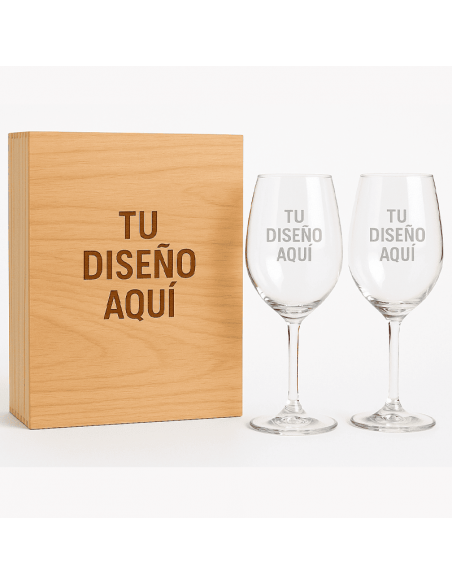 Set de 2 Copas Personalizadas con Caja de Madera