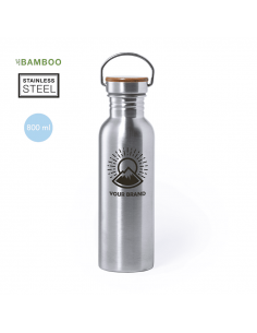 Botella de Acero Inoxidable y Bambú Personalizable – 800 ml