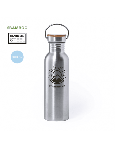 Botella de Acero Inoxidable y Bambú Personalizable – 800 ml